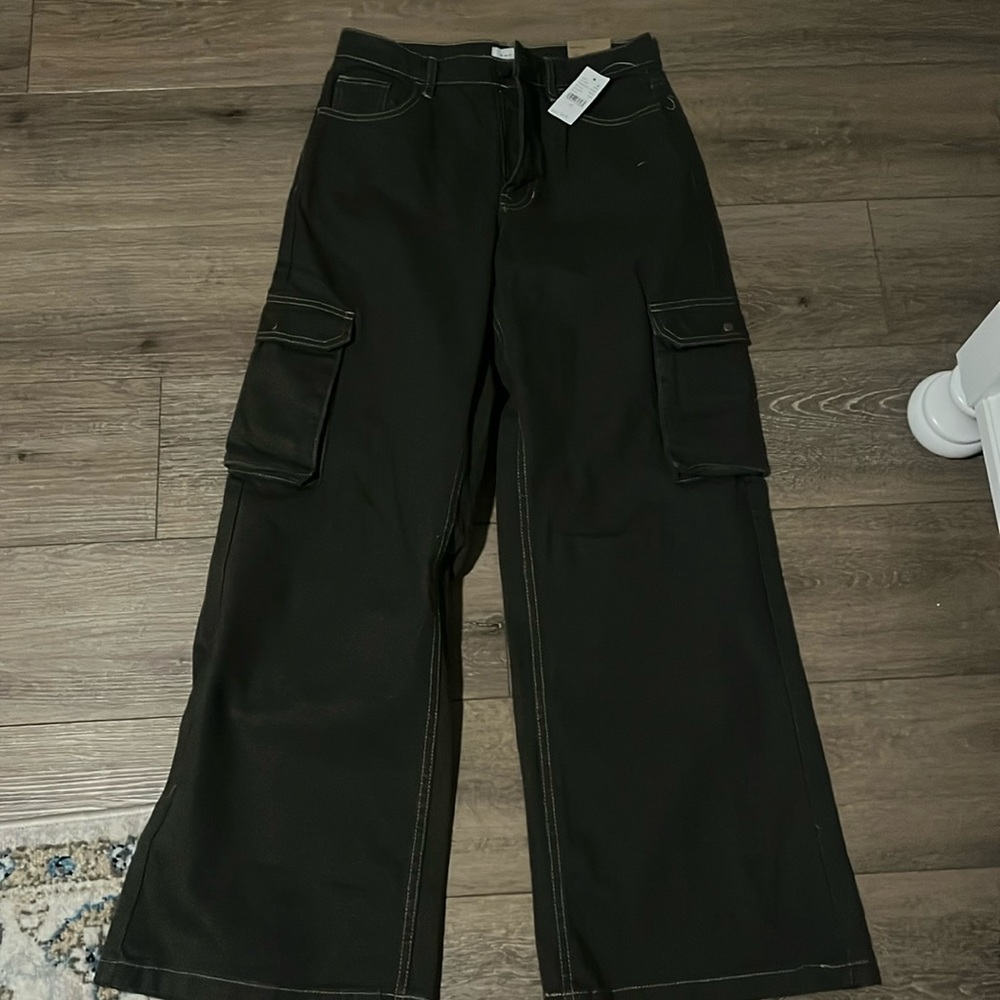 Army green colored wide leg pants